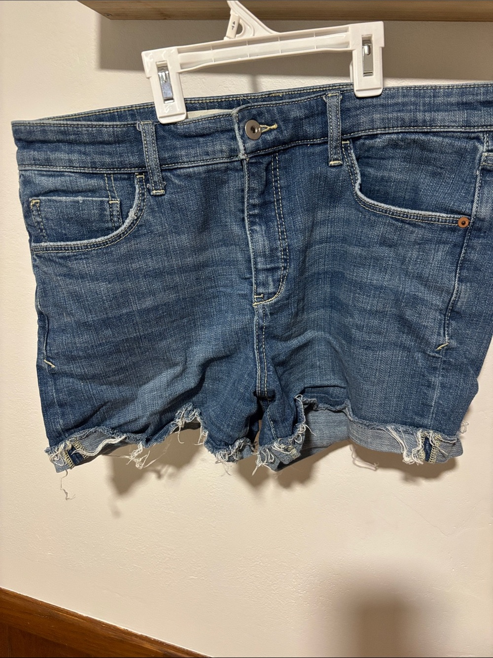 Pilcro Blue Distressed Denim Shorts with Frayed Hem
